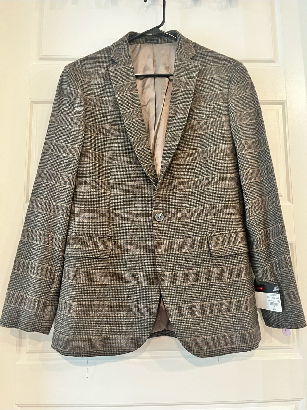JF J.Ferrar Men's Plaid Sport Coat Blazer - Brown & Gray 38R